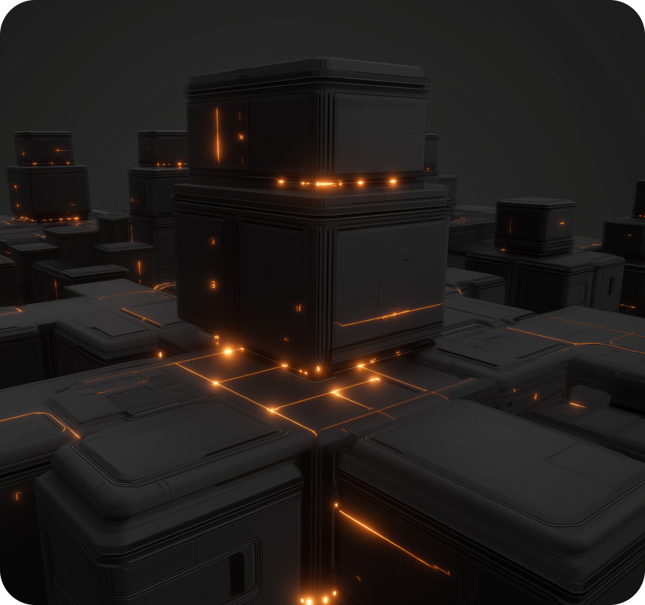 Abstract 3D visualization of a modular, agentic AI security platform with interconnected system blocks and glowing data pathways.