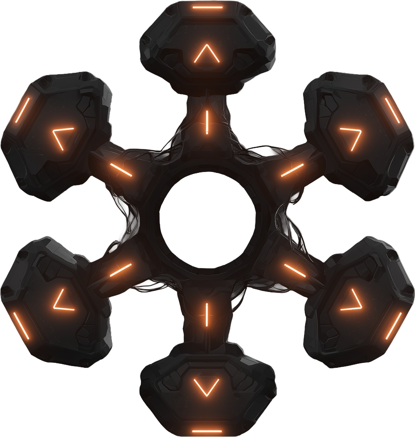 Radial agentic IT system with interconnected autonomous nodes surrounding a central intelligence core.